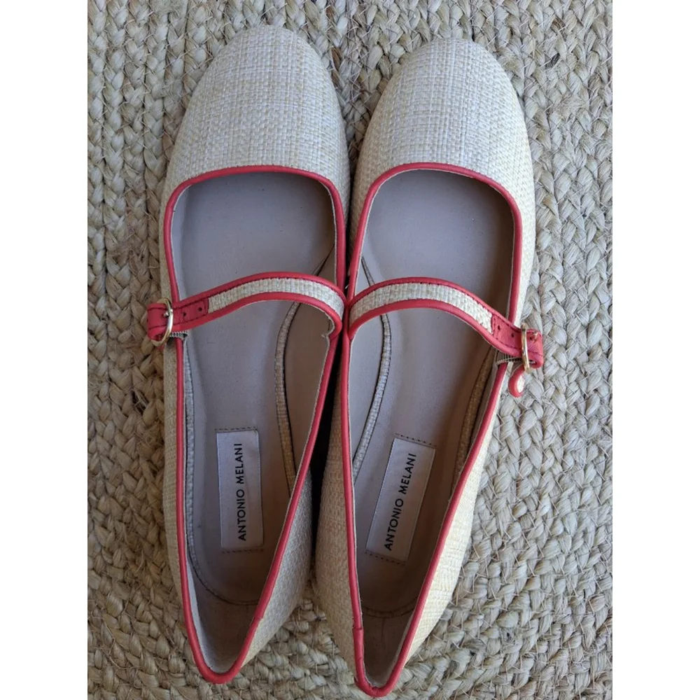 Antonio Melani Ruth Raffia Mary Jane Flats & Loafers Size 9 Beige Red EUC - Picture 7 of 11